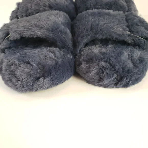 Torrid Slip On Fuzzy Slippers Double Band Faux Fur House Shoes Size 8 - Picture 4 of 13